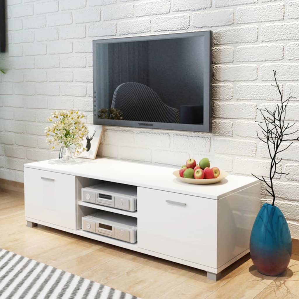 Vetonek Mueble de TV blanco brillo 140x40,5x35 cm