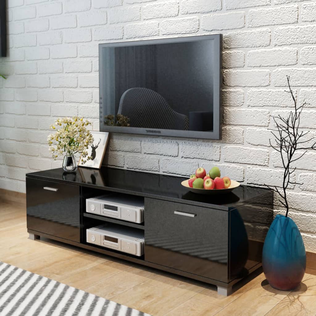 Vetonek Mueble de TV negro brillo 140x40,5x35 cm