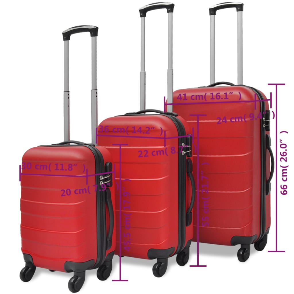 Set Trolley Maleta Rígida Tres Uds. Rojo vidaXL