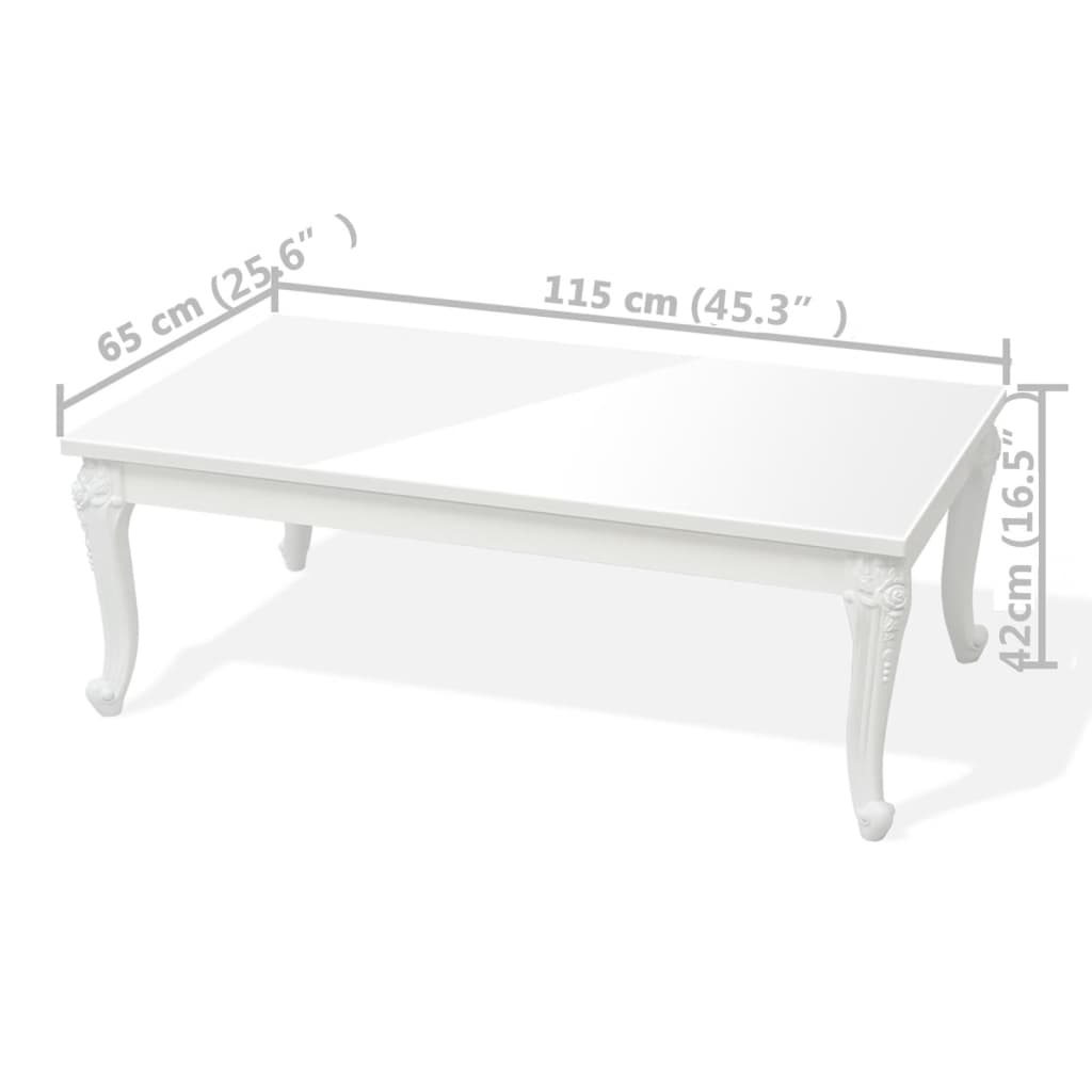 Mesa de centro blanco brillante 115x65x42 cm