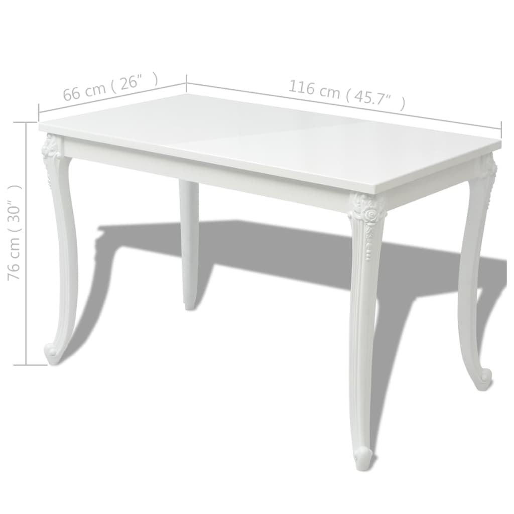 Mesa de comedor blanco brillante 116x66x76 cm vidaXL