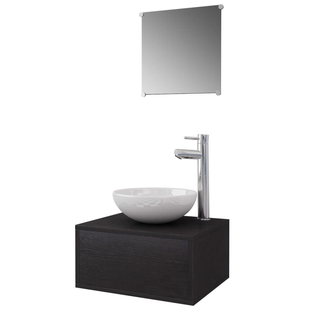 Vetonek Conjunto de muebles de baño con lavabo y grifo 4 piezas negro