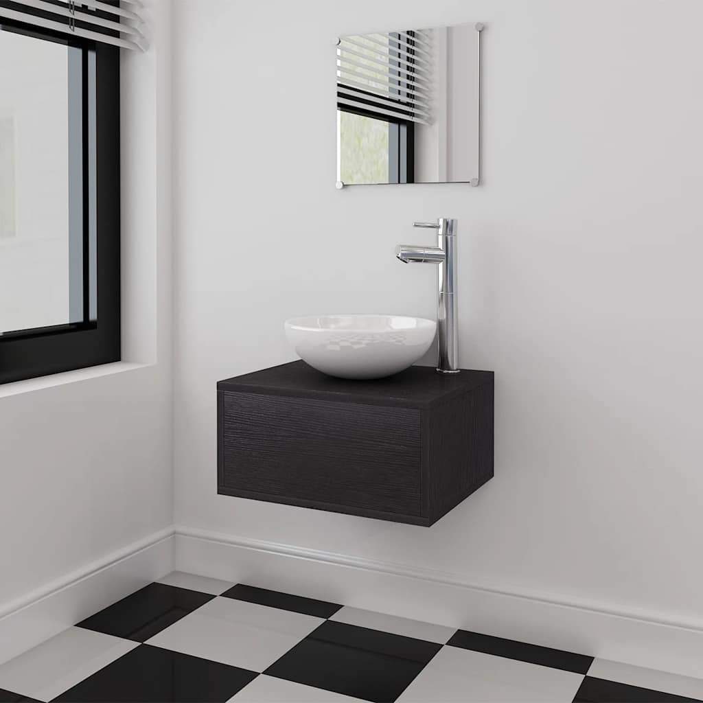 Conjunto de muebles de baño con lavabo y grifo 4 piezas negro v2707 Vetonek