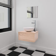 Conjunto de muebles de baño con lavabo y grifo 4 piezas beige v2714 Vetonek