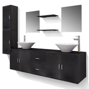 Vetonek Conjunto de muebles de baño con lavabo y grifo 11 piezas negro