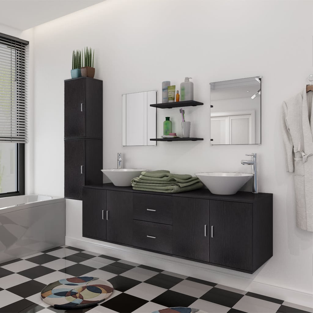 Conjunto de muebles de baño con lavabo y grifo 11 piezas negro v2721 Vetonek
