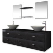 Vetonek Conjunto de muebles de baño con lavabo y grifo 9 piezas negro