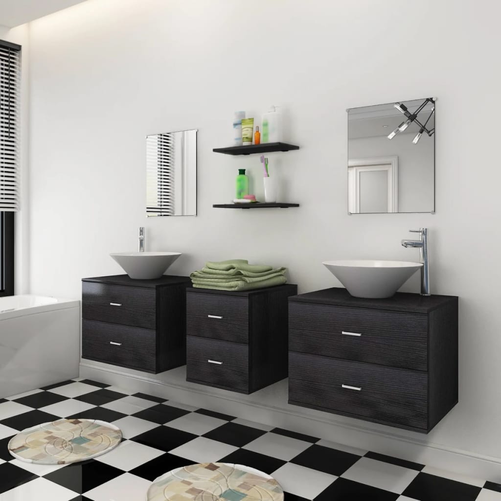 Conjunto de muebles de baño con lavabo y grifo 9 piezas negro v2745 - Vetonek