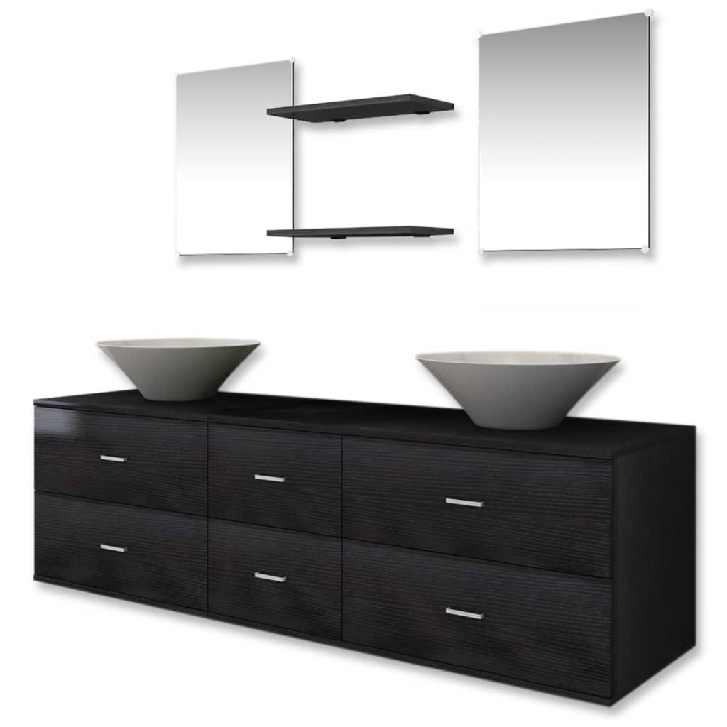 Conjunto de muebles de baño con lavabo y grifo 9 piezas negro v2745 - Vetonek