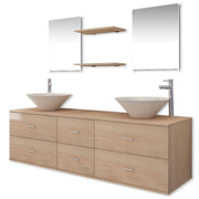 Vetonek Conjunto de muebles de baño con lavabo y grifo 9 piezas beige