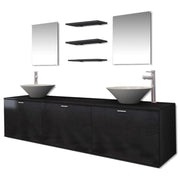 Vetonek Conjunto de muebles de baño con lavabo y grifo 10 piezas negro