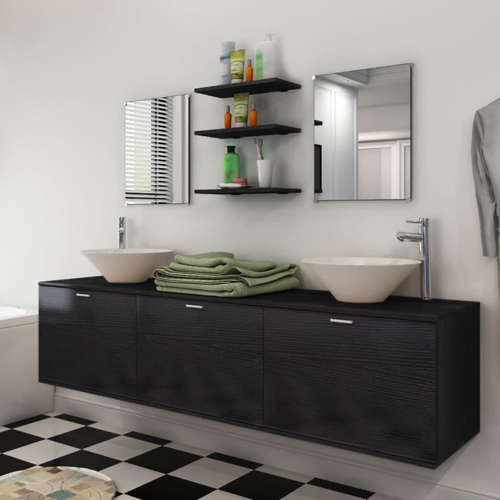 Conjunto de muebles de baño con lavabo y grifo 10 piezas negro v2769 Vetonek
