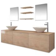 Vetonek Conjunto de muebles de baño con lavabo y grifo 11 piezas beige