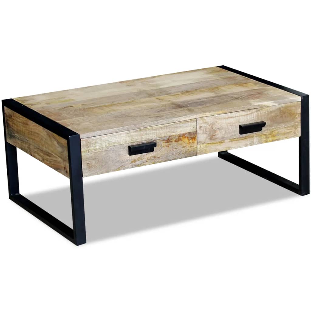 Table centrale avec 2 tiroirs en bois massif mangue 100x60x40 cm