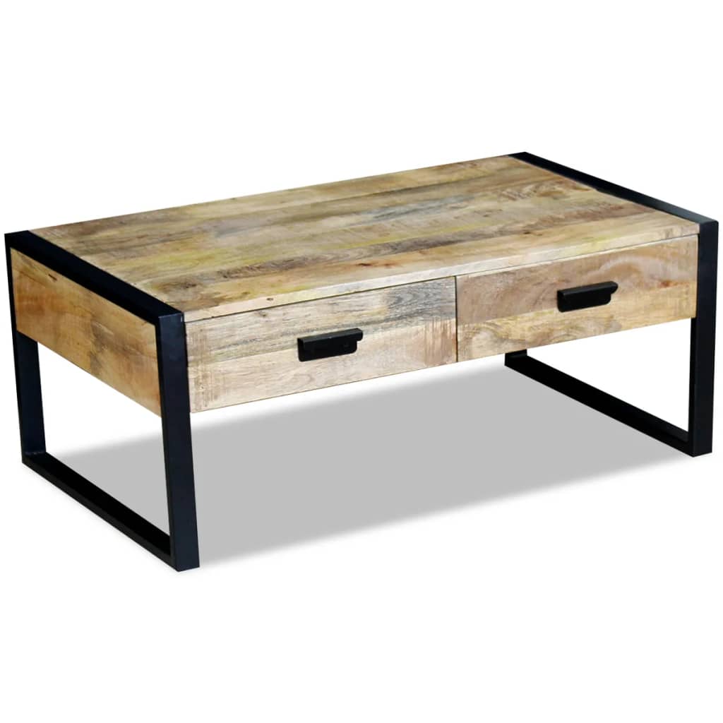 Vetonek Mesa de centro con 2 cajones madera maciza mango 100x60x40 cm