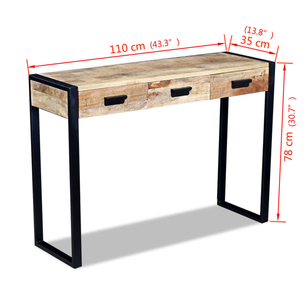 Tavolo console con 3 cassetti in legno in legno massiccio 110x35x78 cm