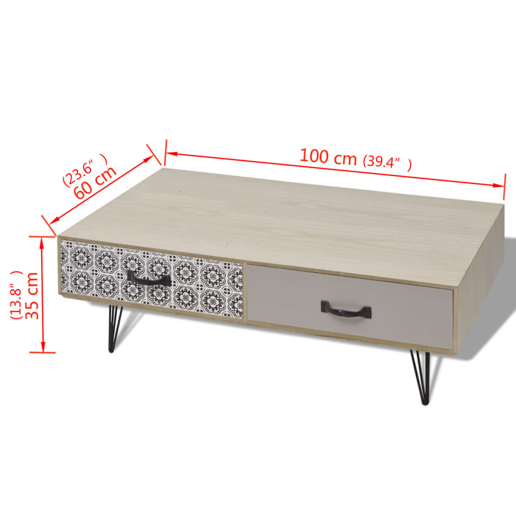 Mesa de centro beige 100x60x35 cm