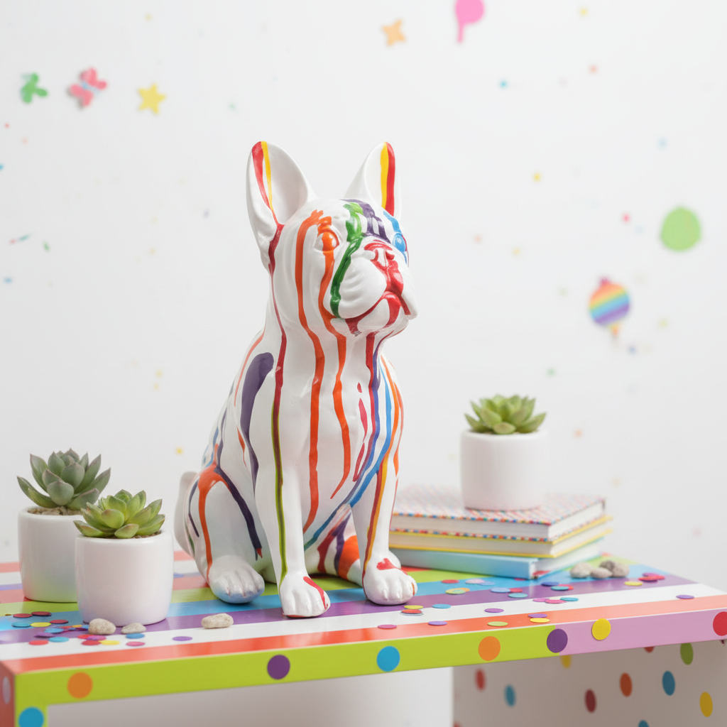 Figura de bulldog francés multicolor de resina, 20,5 cm - vista 4 - Vica Art de Vetonek