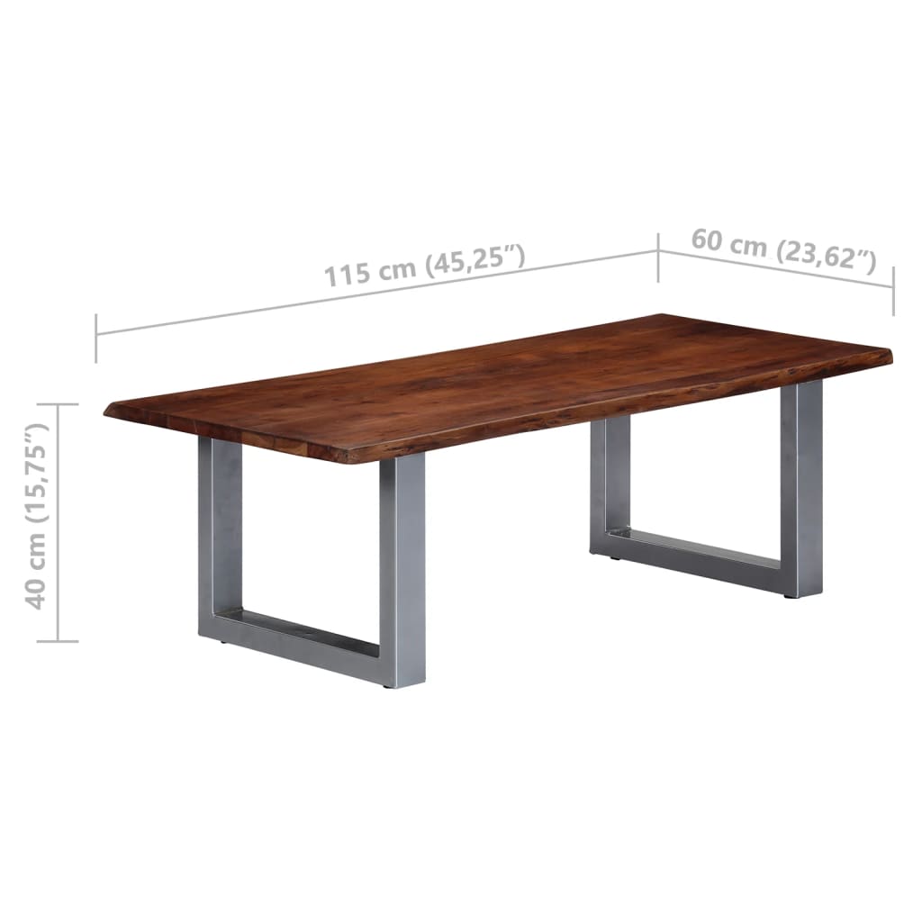 Mesa de centro borde natural madera maciza acacia 115x60x40 cm vidaXL