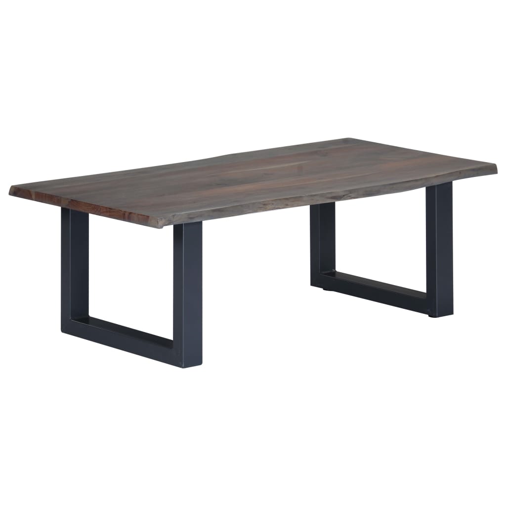 Vetonek Mesa de centro borde natural acacia maciza gris 115x60x40 cm