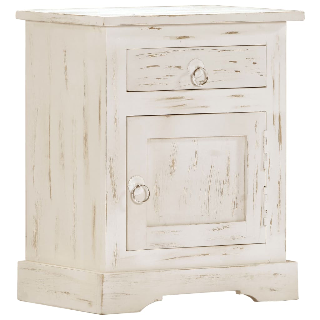 Vetonek Mesita de noche de madera maciza de mango blanca 40x30x50 cm