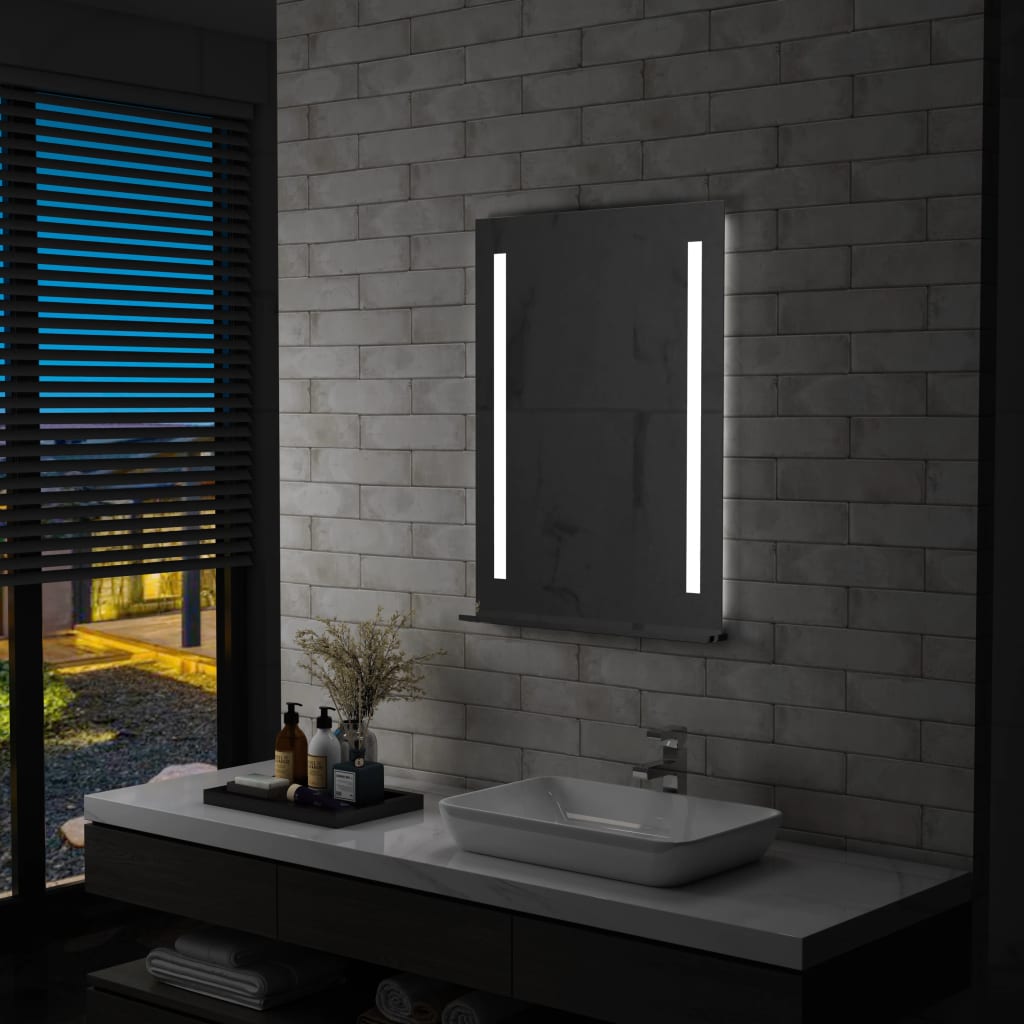 Vetonek Espejo de pared de baño con LED y estante 60x80 cm