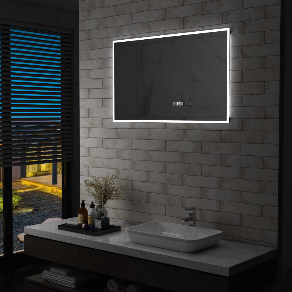 Vetonek Espejo de baño con LED, sensor táctil y reloj 100x60 cm