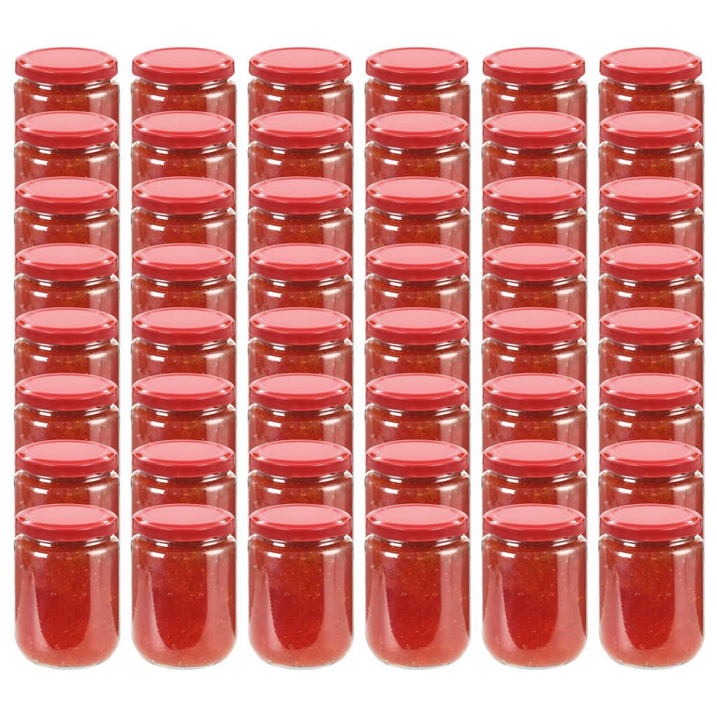 Vetonek Tarros de mermelada de vidrio con tapa roja 48 unidades 230 ml