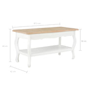 Mesa de centro madera maciza pino blanco marrón 87,5x42x44 cm V8714 Vetonek