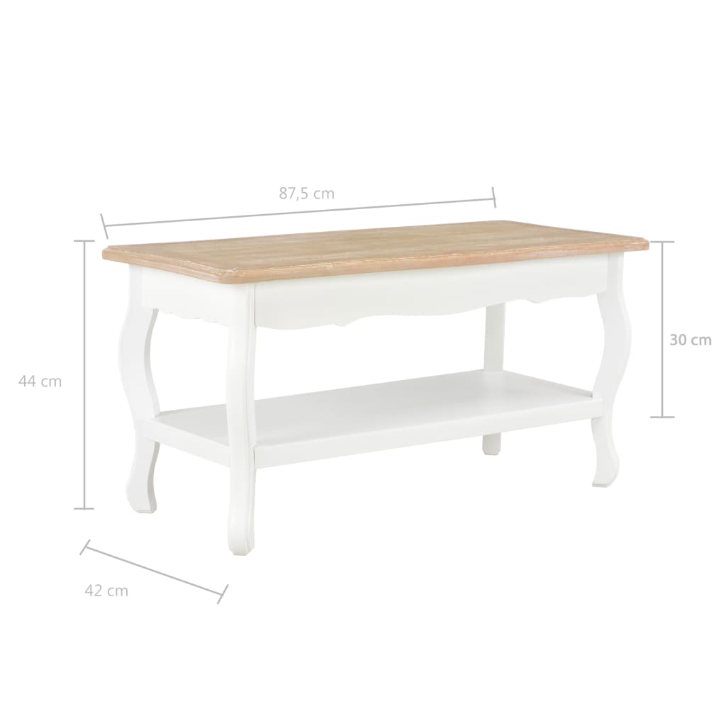 Mesa de centro madera maciza pino blanco marrón 87,5x42x44 cm V8714 Vetonek