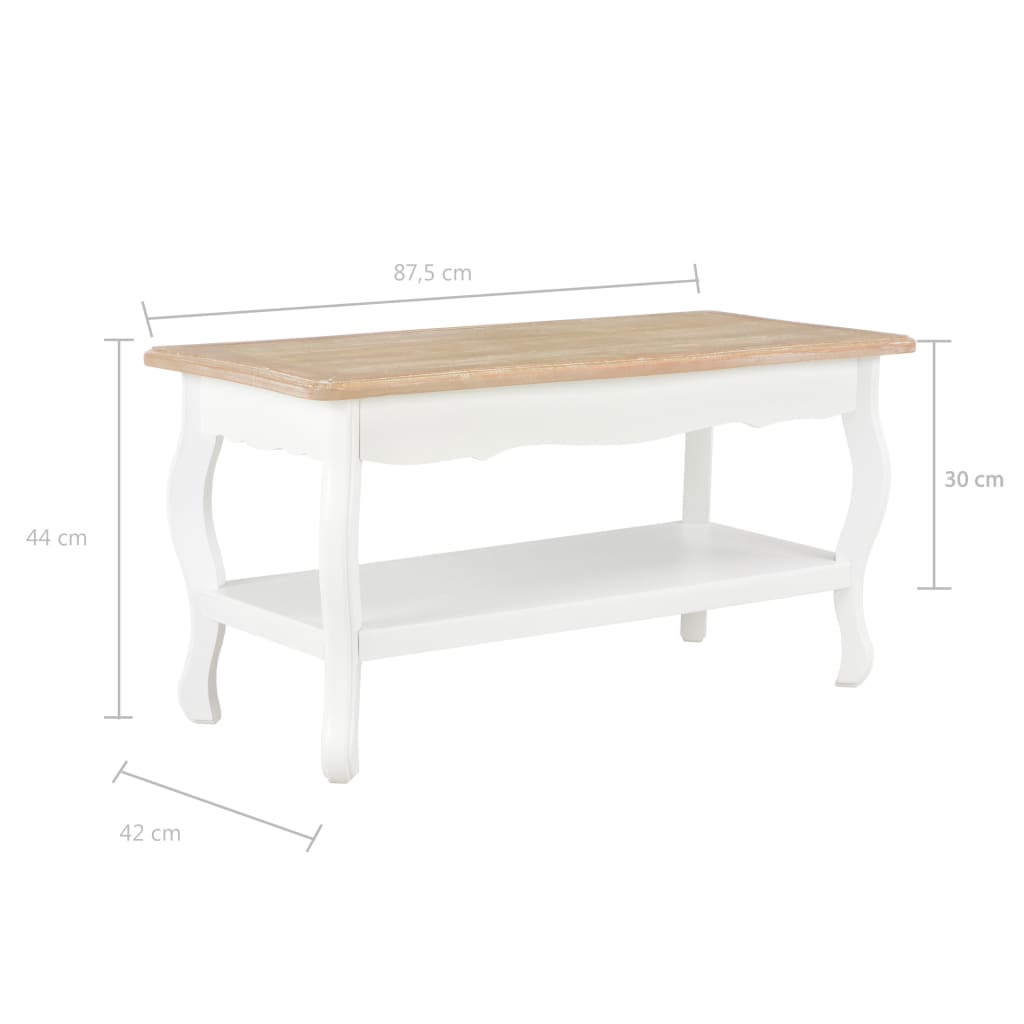 Mesa de centro madera maciza pino blanco marrón 87,5x42x44 cm