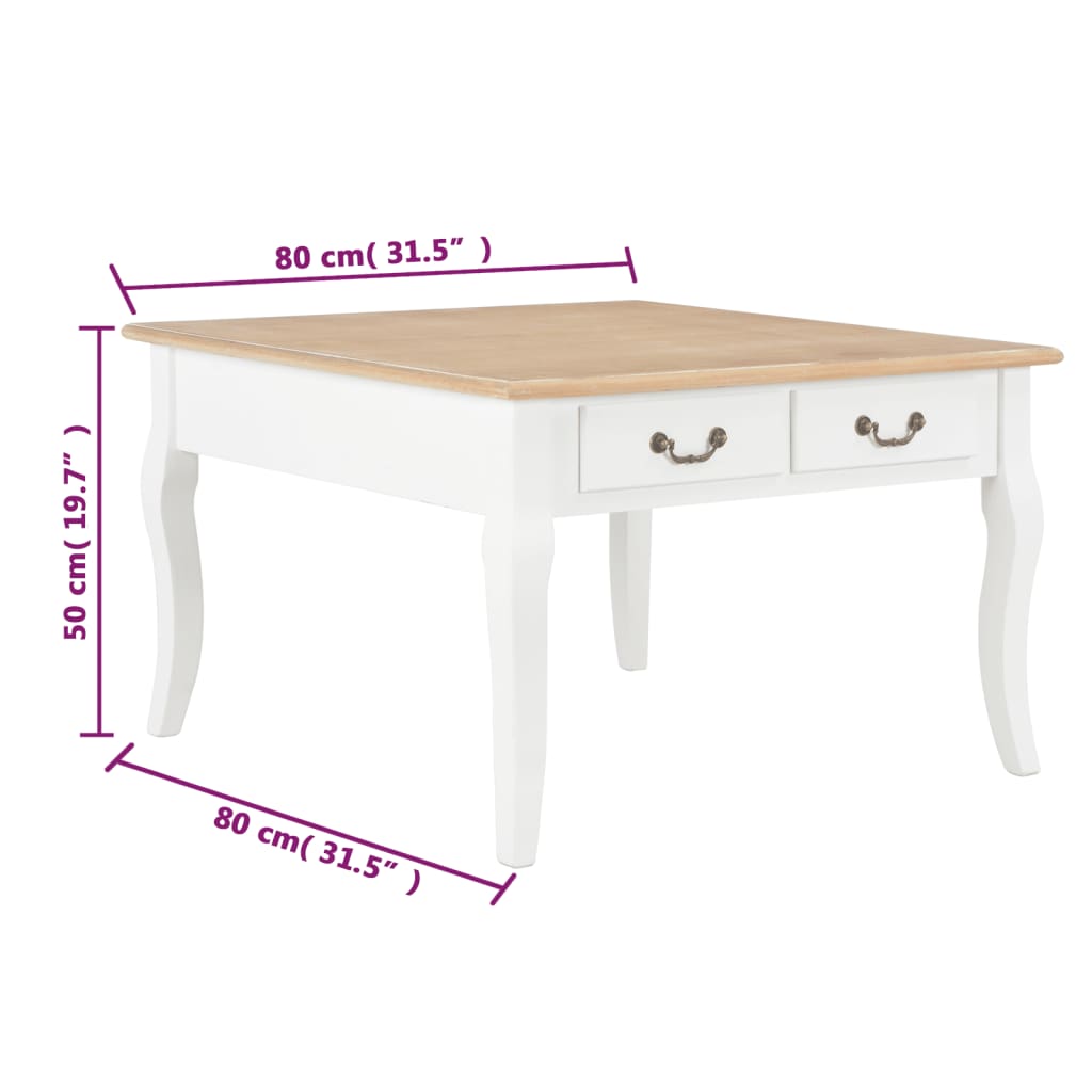 80x80x50 cm Mesa central de madeira branca