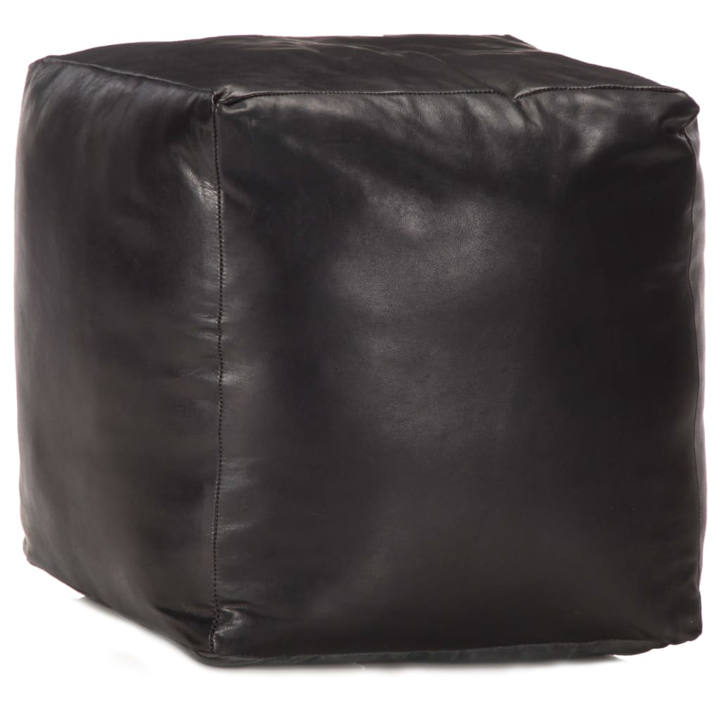 Vetonek Puf negro 40x40x40 cm cuero genuino de cabra 