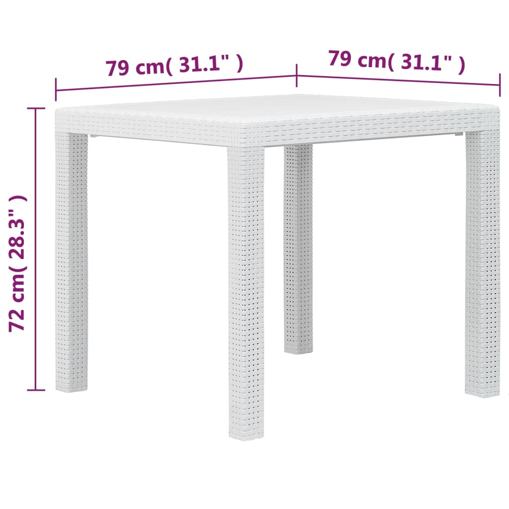 Mesa y sillas de jardín 5 piezas plástico blanco aspecto ratán vidaXL