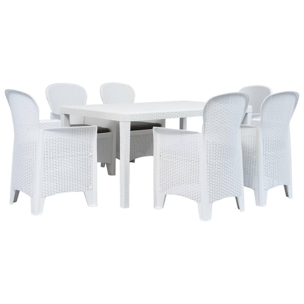 Vetonek Set de muebles de jardín 7 pzas plástico blanco aspecto ratán