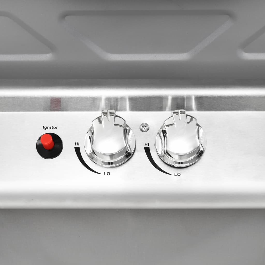 Barbacoa portátil de gas con 2 zonas plateada acero inoxidable V3763 Vetonek