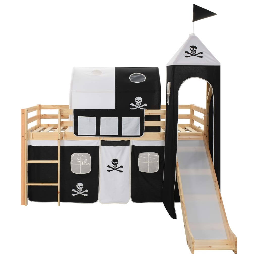 Cama alta para niños tobogán y escalera madera pino 97x208 cm