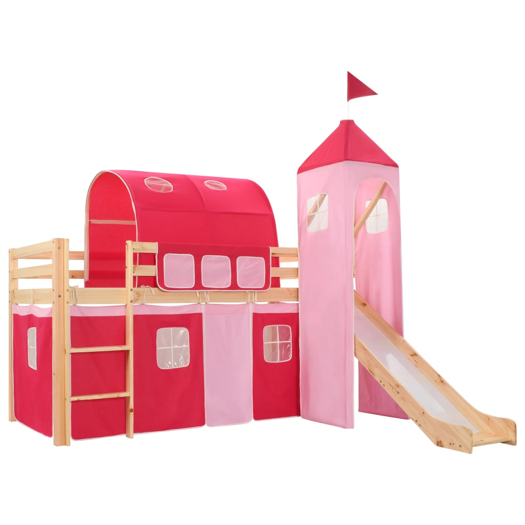 Cama alta para niños tobogán y escalera madera pino 208x230 cm