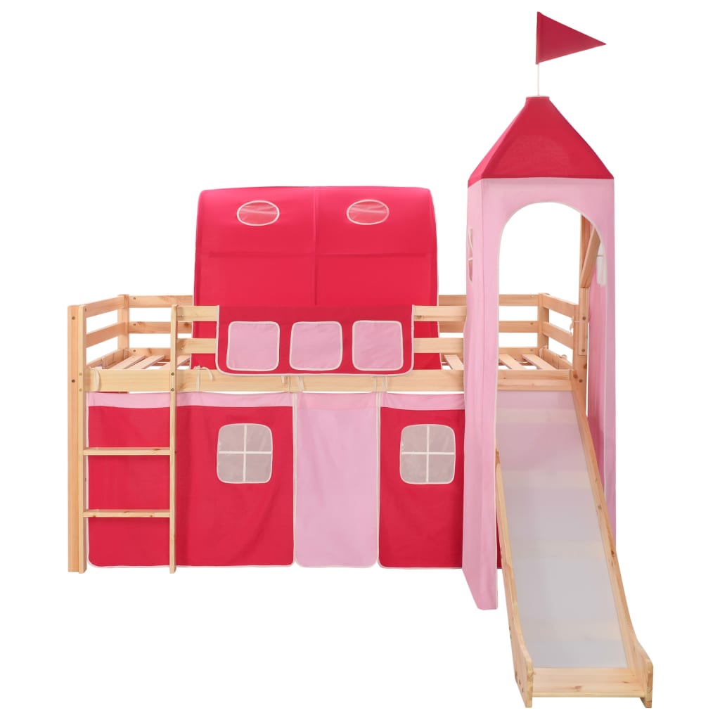 Cama alta para niños tobogán y escalera madera pino 208x230 cm