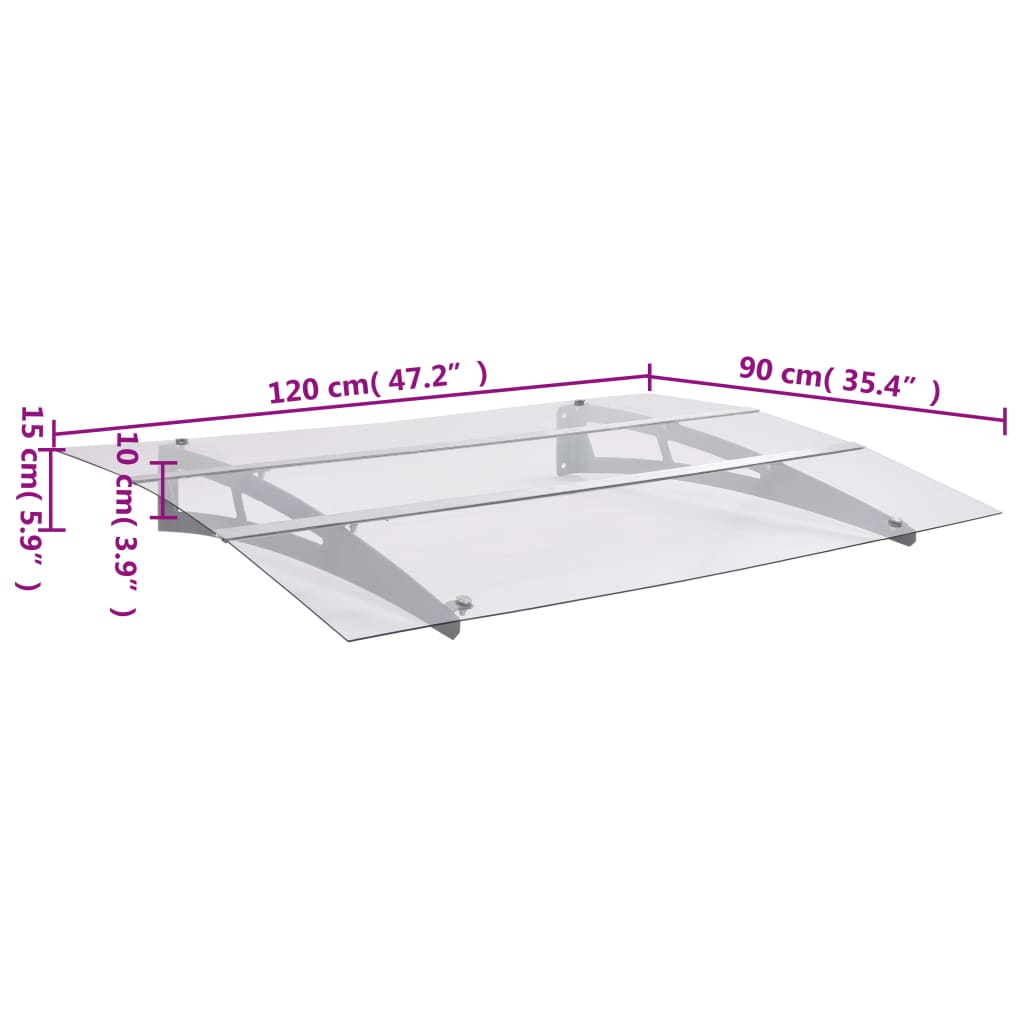 Marquesina puerta policarbonato plata y transparente 120x90 cm vidaXL