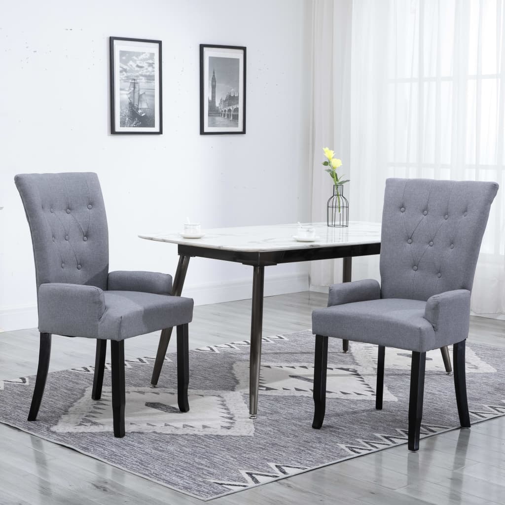 Vetonek Silla de comedor con reposabrazos de tela gris claro