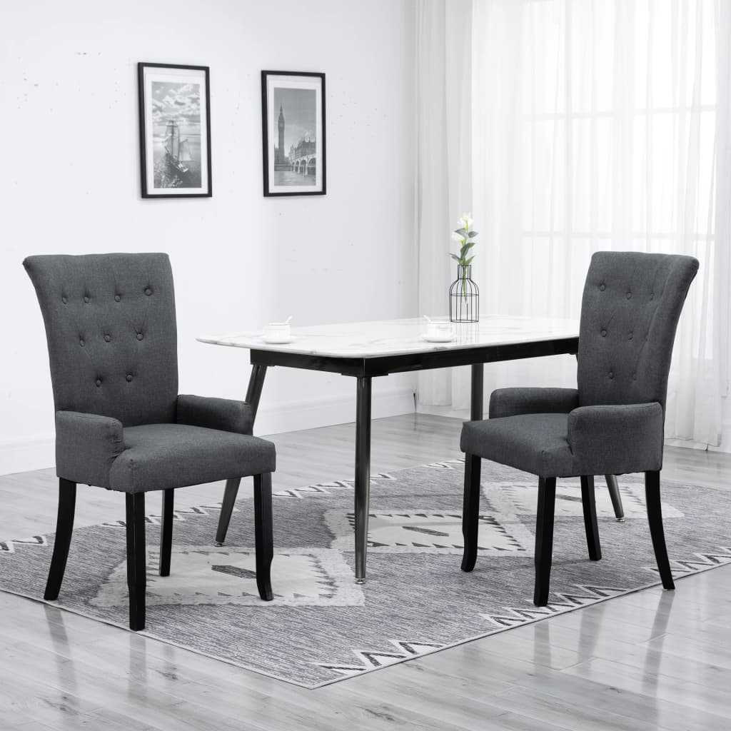 Vetonek Silla de comedor con reposabrazos de tela gris oscuro