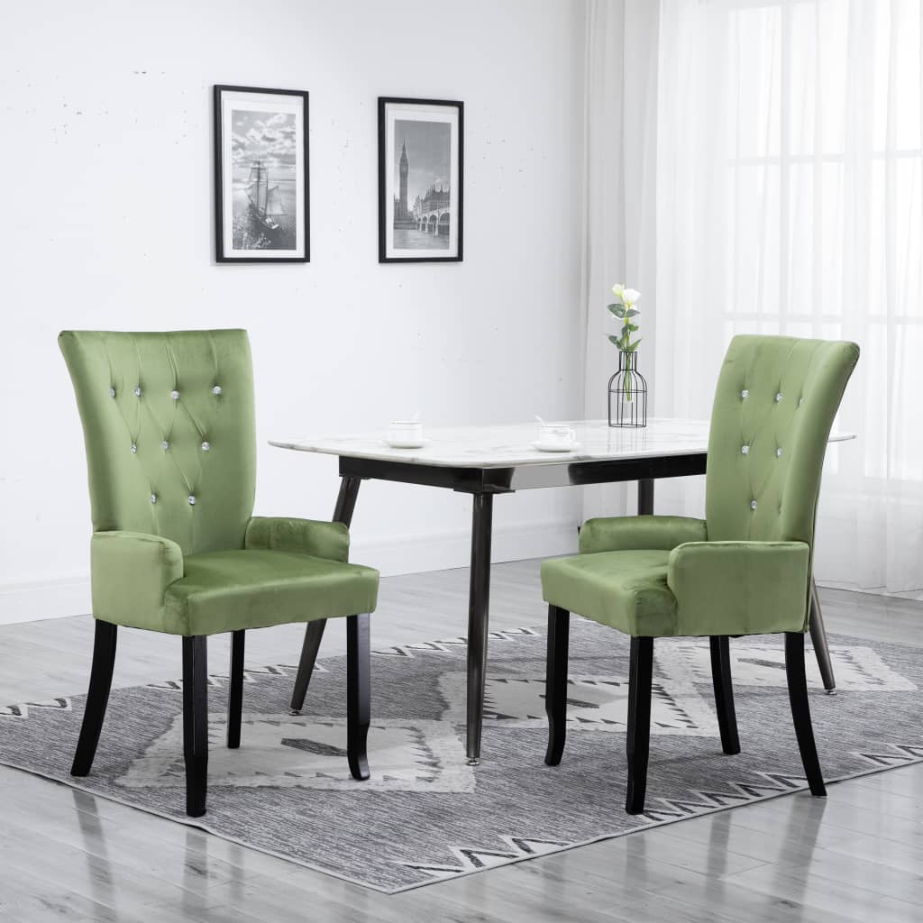 Vetonek Silla de comedor con reposabrazos terciopelo verde claro