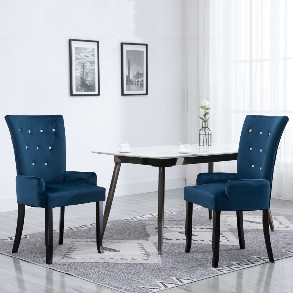 Vetonek Silla de comedor con reposabrazos de terciopelo azul oscuro