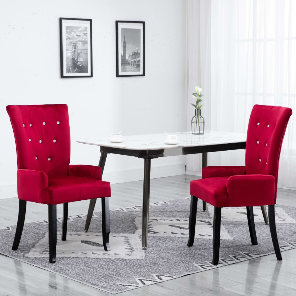 Vetonek Silla de comedor con reposabrazos de terciopelo rojo