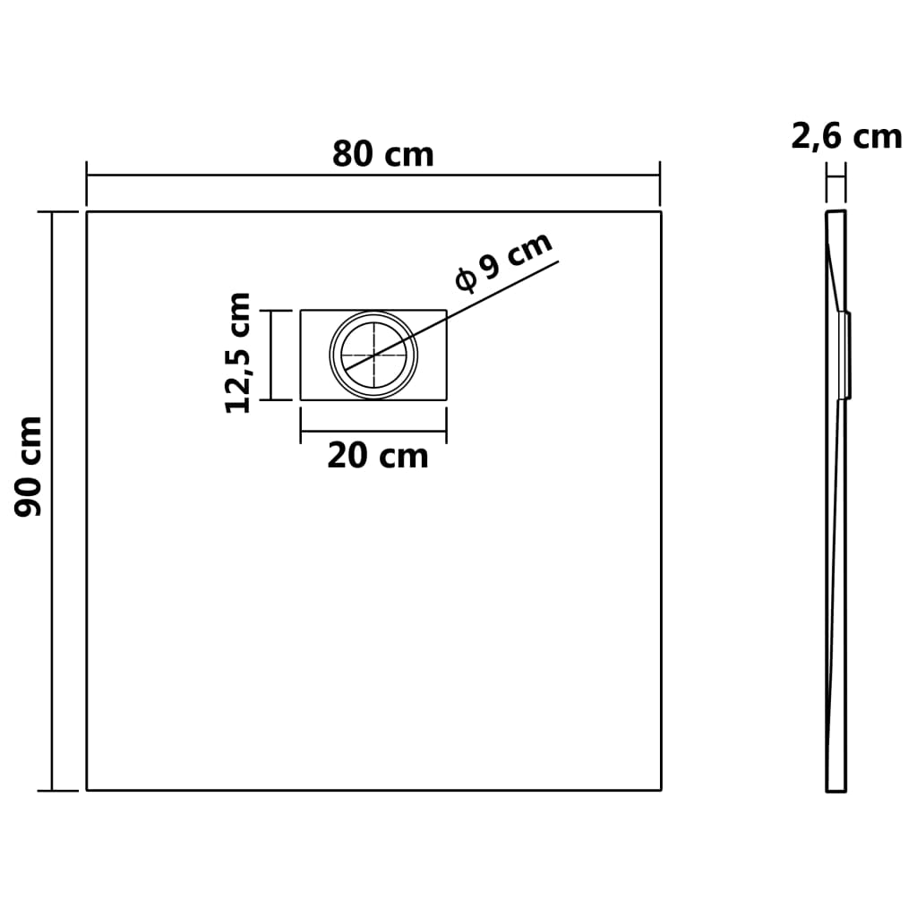 Plato de ducha SMC blanco 90x80 cm vidaXL