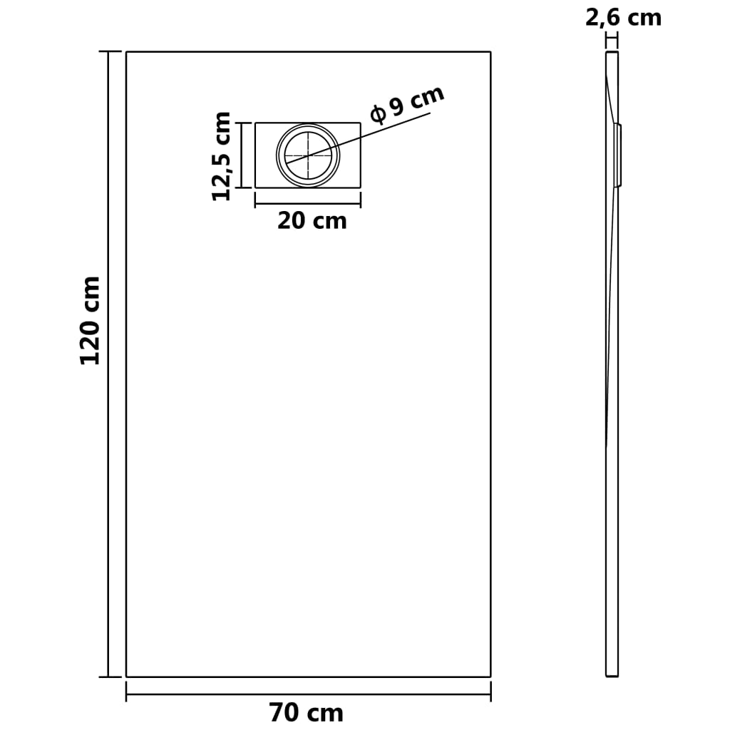 Plato de ducha SMC blanco 120x70 cm vidaXL