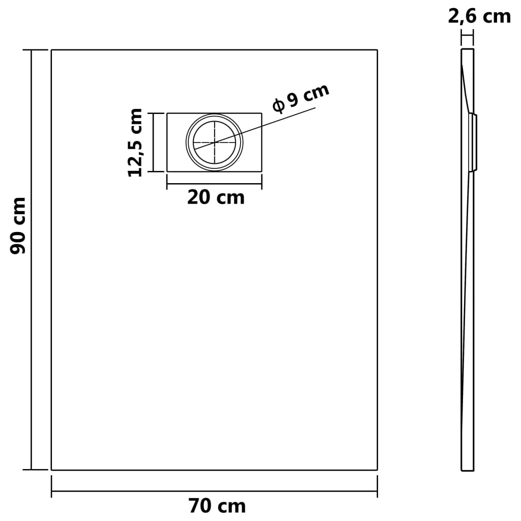 Plato de ducha SMC negro 90x70 cm vidaXL