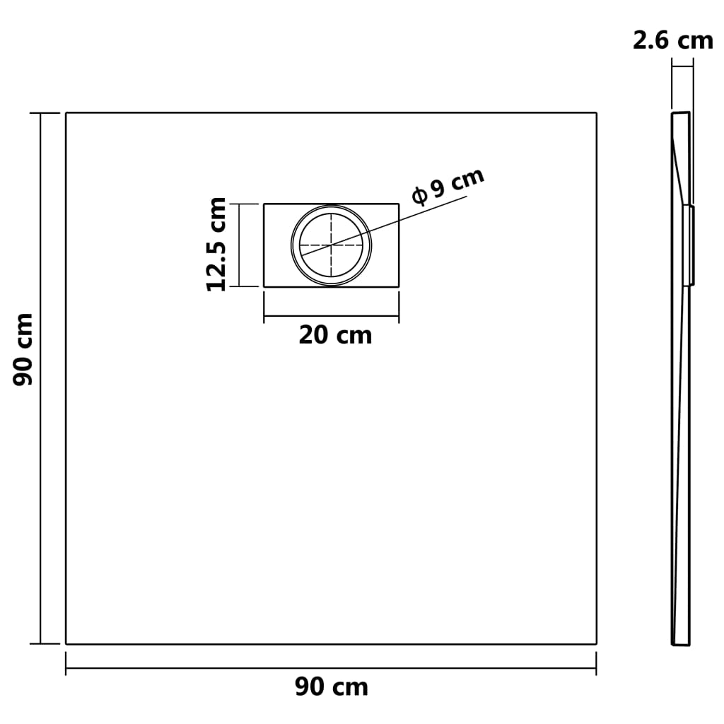 Plato de ducha SMC negro 90x90 cm vidaXL