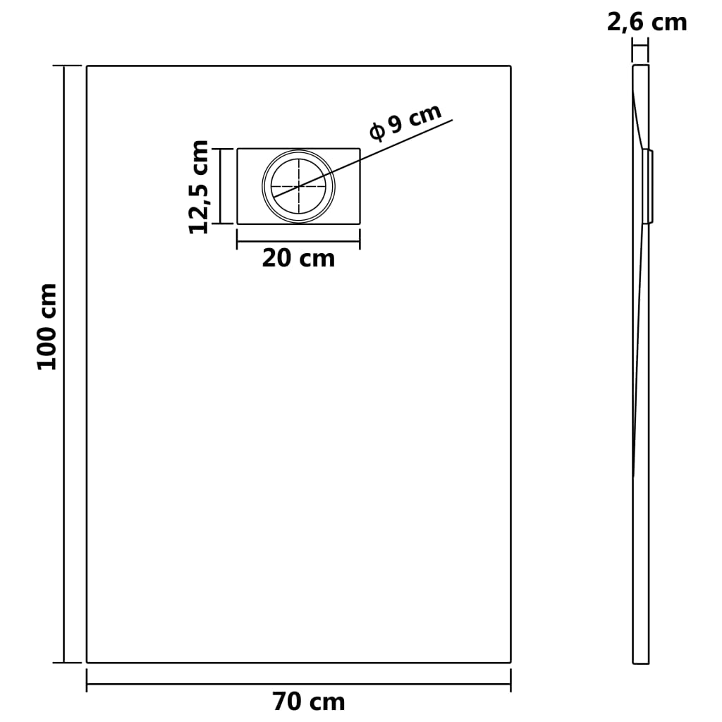 Plato de ducha SMC negro 100x70 cm vidaXL